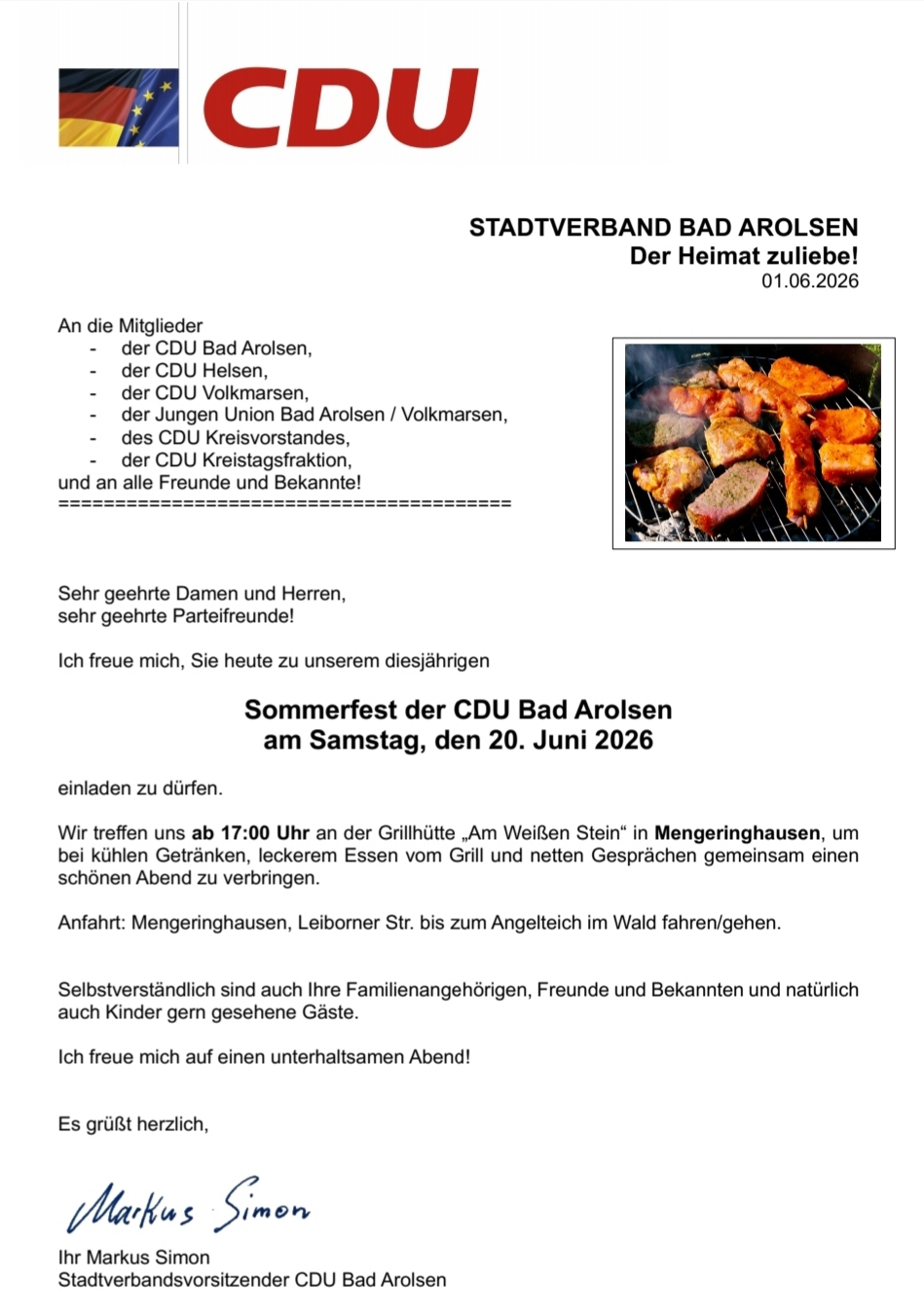 Einladung zum Sommerfest der CDU Bad Arolsen